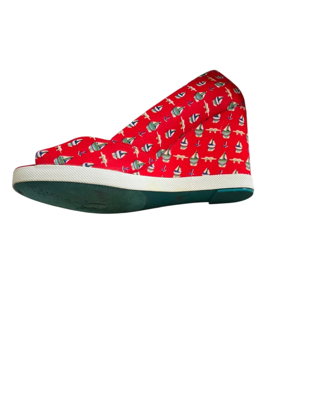Seychelles Red Canvas Wedges with Nautical Boat Print
